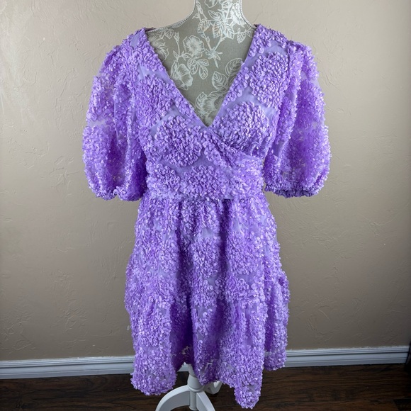 Eloquii Purple Lilac Floral Short Dress Textured Women’s size 16 Coquette - Picture 6 of 16